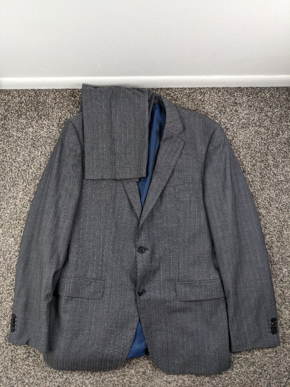 Hugo Boss 40R Suit Wool Gray Blue Micro Herringbone Striped JamesSharp2 34x33